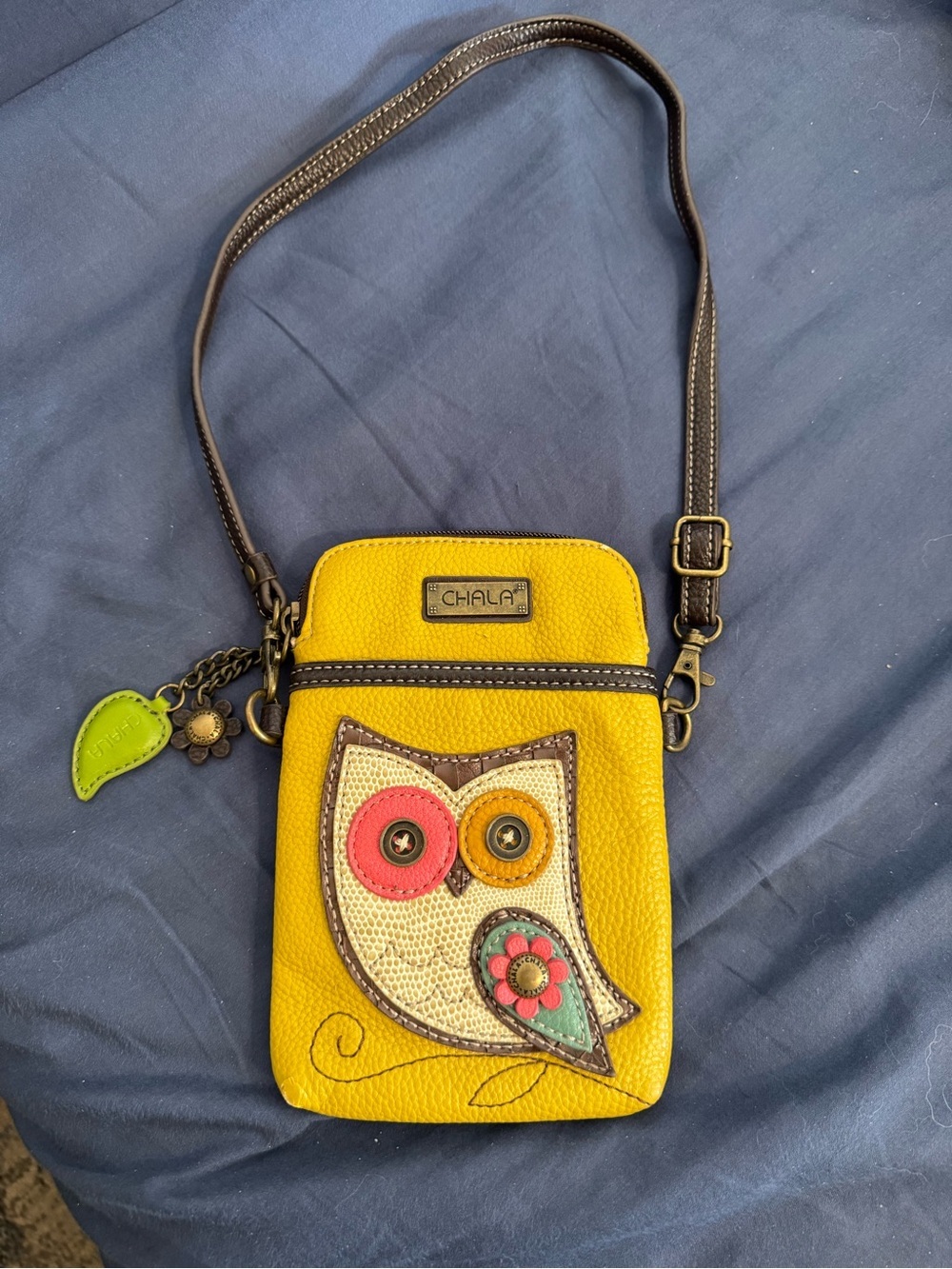 Chala Whimsical Mustard Yellow Owl Cellphone Bag Playful Animal Theme Casual